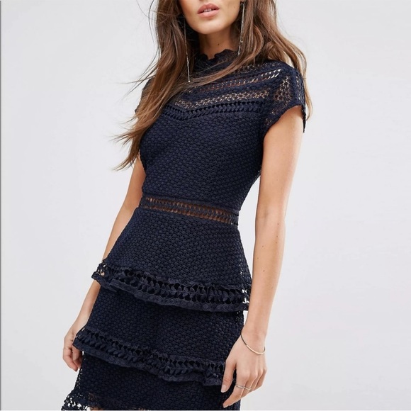 Luxxel Black Embroidered Lace Peek a Boo Tiered Dress - Picture 3 of 12